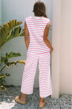 Mommas Hive Sail Blue casual wide-leg two-piece pants set with polyester and cotton, featuring a relaxed fit.