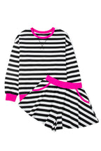 Black stripe contrast ribbed long sleeve blouse with loose shorts set by Mommas Hive, featuring a stylish two-piece design and comfortable fit.