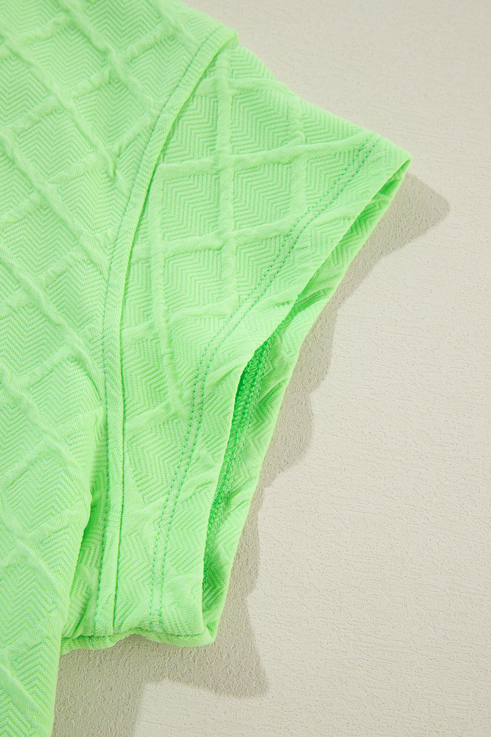 Light green checkered textured tee and drawstring shorts two-piece set by Mommas Hive, casual summer outfit.