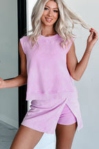 Mommas Hive Phalaenopsis 2-piece cotton tank top and lined split skirt set, mineral wash finish, casual and stylish outfit.