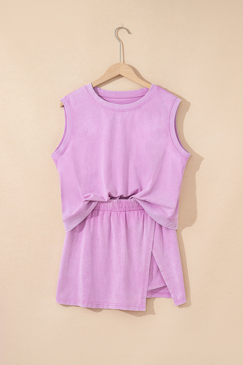 Mommas Hive Phalaenopsis two-piece set with mineral wash cotton tank top and lined split skirt, casual and stylish for warm weather.