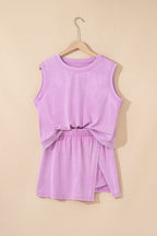 Mommas Hive Phalaenopsis two-piece set with mineral wash cotton tank top and lined split skirt, casual and stylish for warm weather.