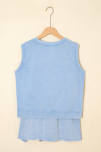 Mommas Hive Phalaenopsis two-piece set with mineral wash cotton tank top and lined split skirt, casual and comfortable.
