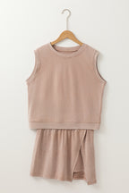 Mommas Hive Phalaenopsis two-piece set with mineral wash cotton tank top and lined split skirt, casual and comfortable style.