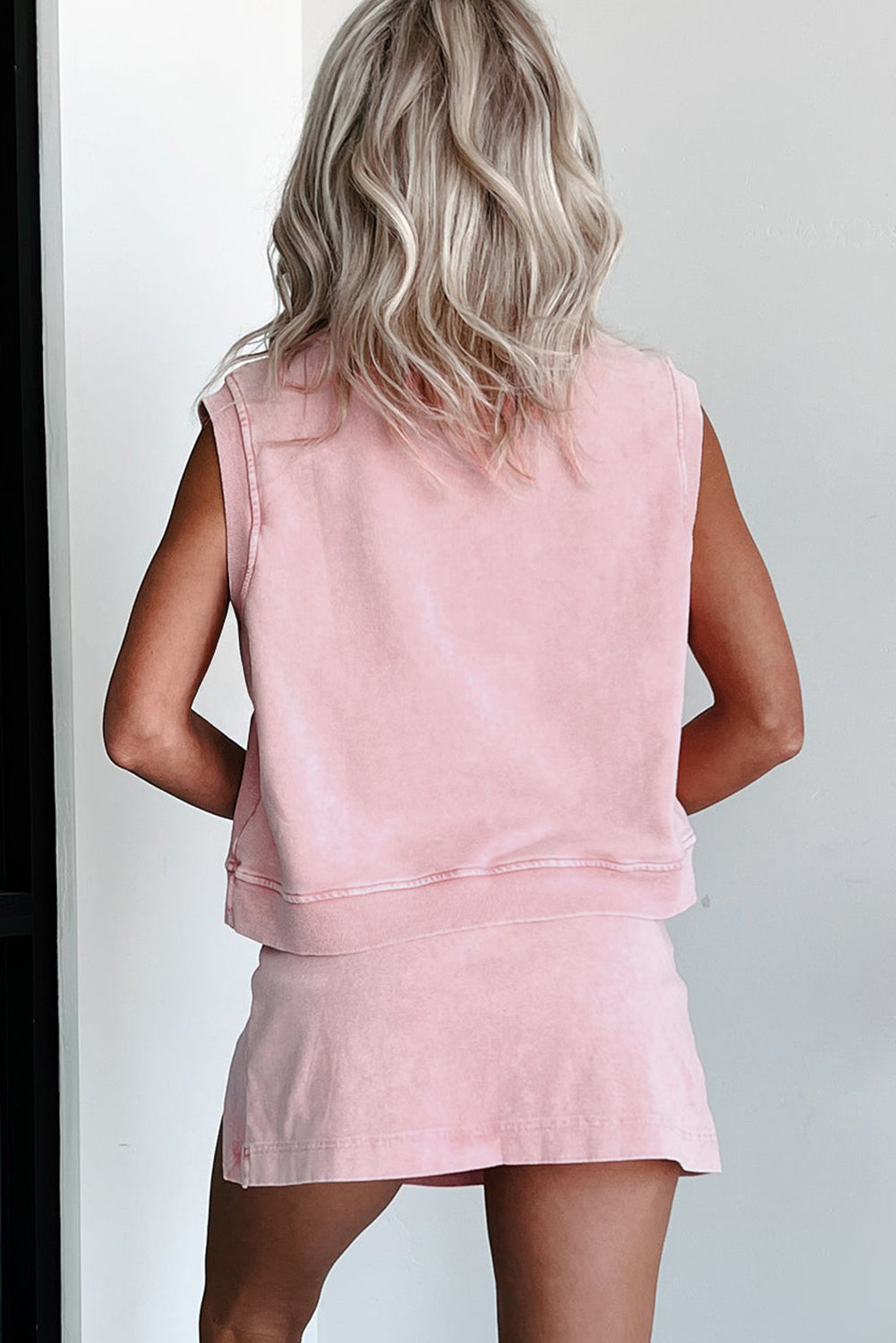 Mommas Hive Phalaenopsis two-piece set with mineral wash cotton tank top and lined split skirt, casual and comfortable style.