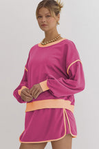 Mommas Hive rose red contrast loose pullover and lace-up waist skort set, stylish two-piece dress with polyester and cotton blend.