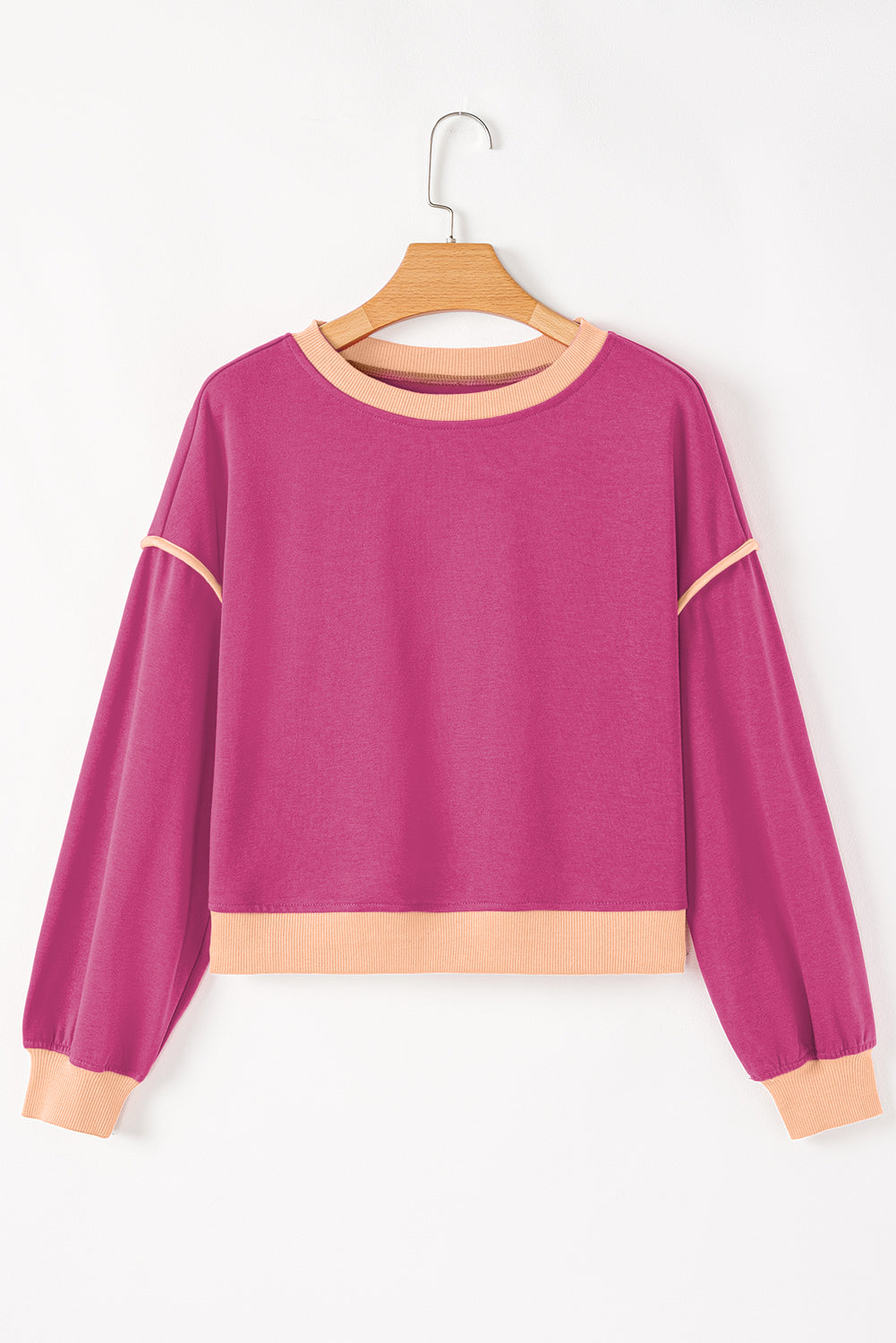 Rose red contrast loose pullover and lace-up waist skort set from Mommas Hive, featuring a comfortable two-piece dress style.