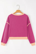 Rose red contrast loose pullover and lace-up waist skort set by Mommas Hive, stylish two-piece dress with polyester and cotton blend.