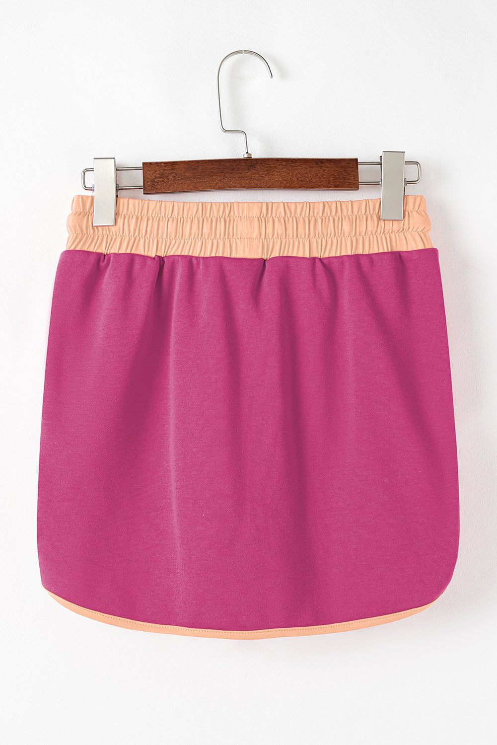 Rose red contrast loose pullover and lace-up waist skort set by Mommas Hive, featuring a stylish two-piece dress with polyester and cotton.