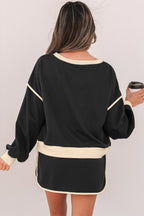 Rose Red contrast loose pullover and lace-up waist skort set by Mommas Hive, featuring a relaxed fit and stylish design.