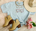 Blue Gigi floral embroidered T-shirt by P&PD Wholesale featuring intricate floral embroidery on soft fabric.