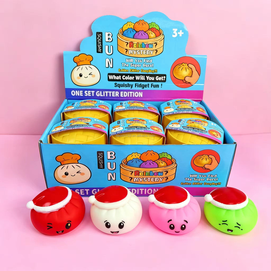 Soft Christmas squeaker dumpling toy by P&PD Wholesale, designed for pets, with festive red and green colors and a squeaker inside.