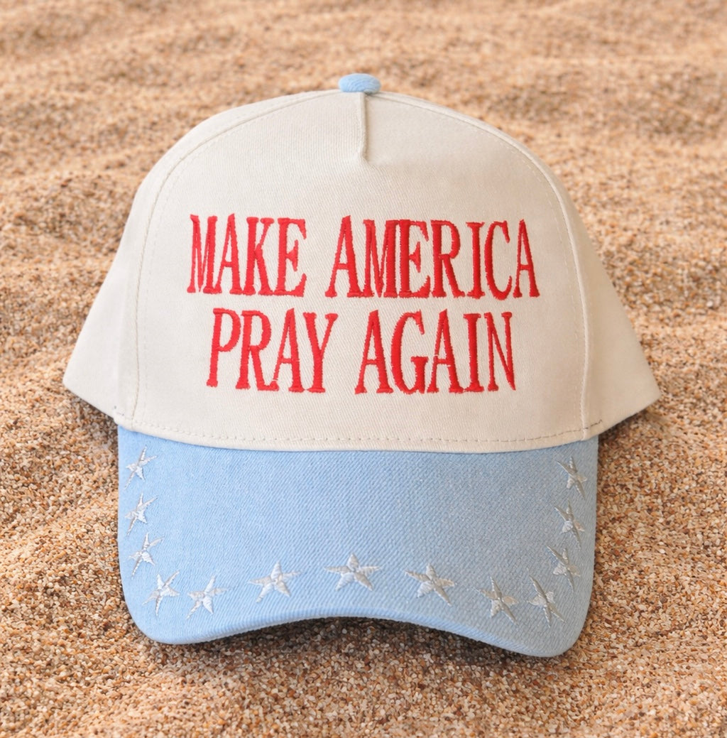 Make America Pray Again hat by P&PD Wholesale featuring a black baseball cap with white embroidered text.