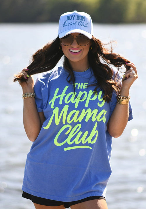 Blue RTS The Happy Mama Club Puff Tee by P&PD Wholesale, featuring a relaxed fit and casual style for comfortable everyday wear.