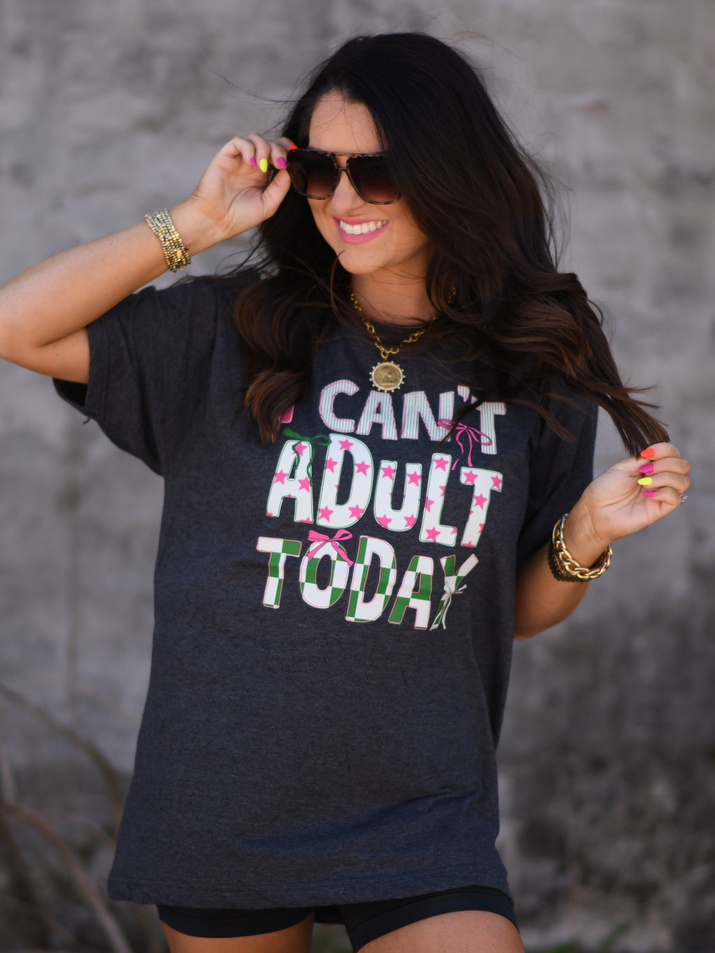 Heather graphite "I Can't Adult Today" T-shirt by P&PD Wholesale, casual cotton tee with printed slogan and comfortable fit.