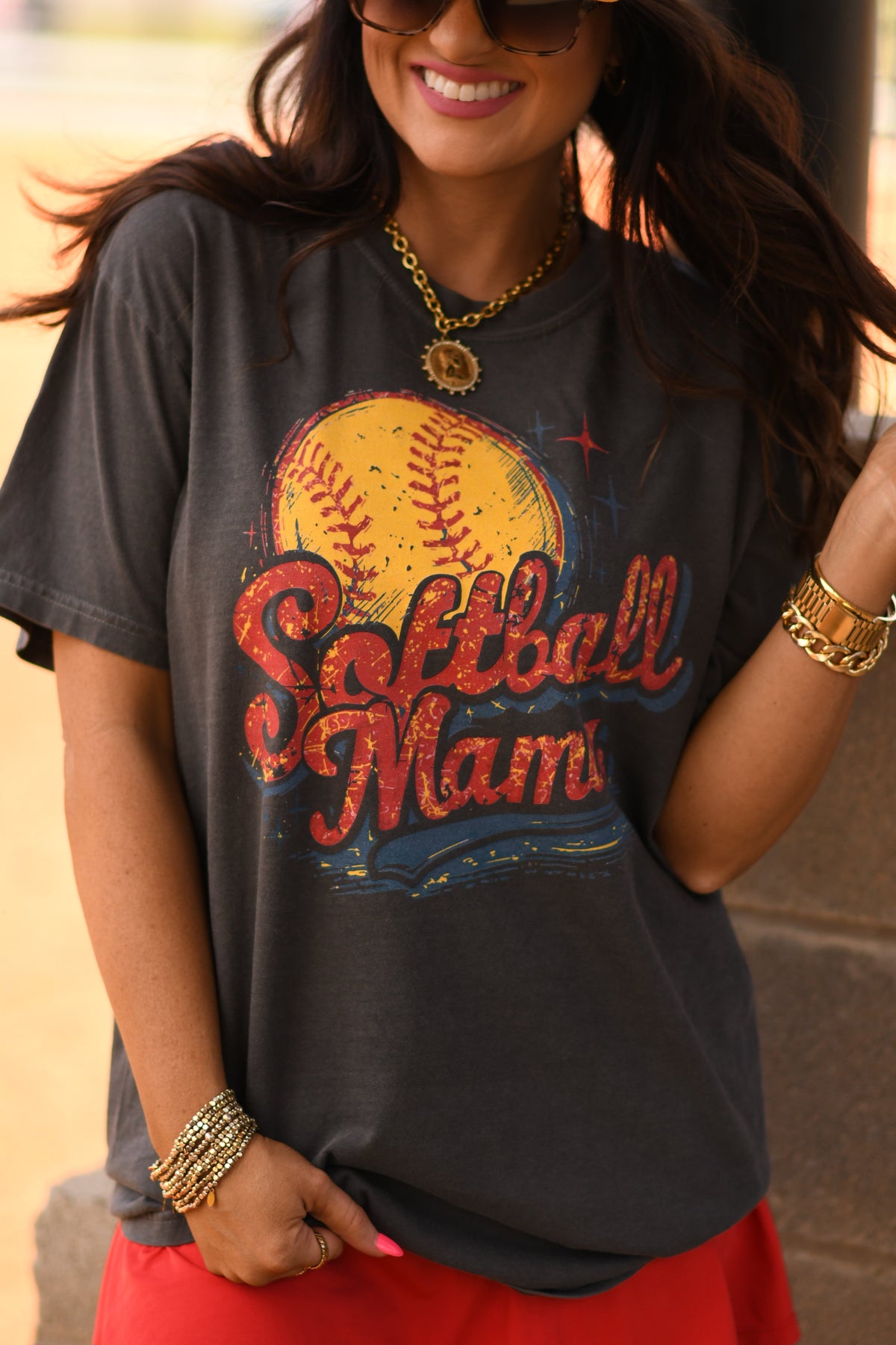 Softball Mama Ball Tee by P&PD Wholesale featuring a casual fit with softball-themed graphic and comfortable fabric.