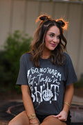 Black "Do No Harm But Take No Shit" T-shirt by P&PD Wholesale, featuring bold printed text on a casual crewneck tee.