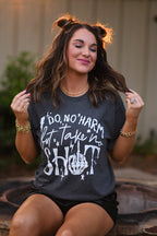 Black "Do No Harm But Take No Shit" T-shirt by P&PD Wholesale, casual fit with bold printed text on front.