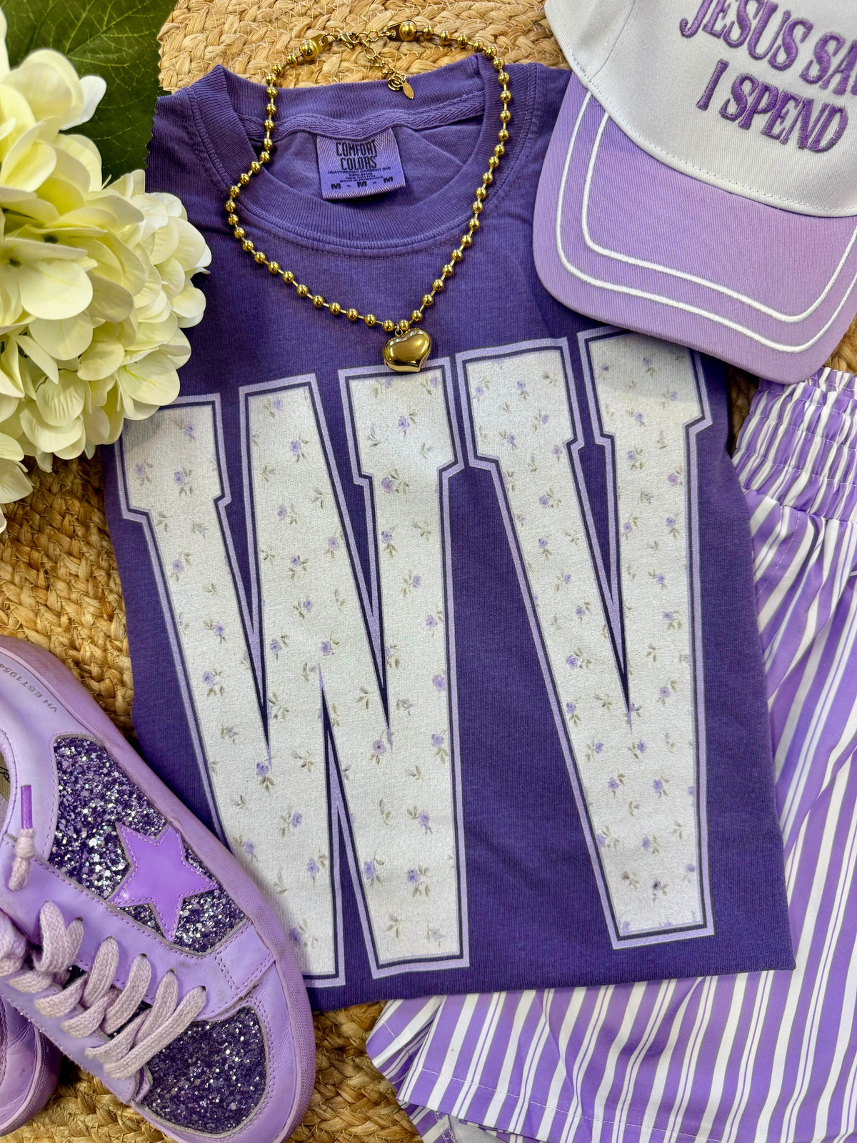 Purple floral state T-shirt by P&PD Wholesale featuring a vibrant grape-colored floral design on front.
