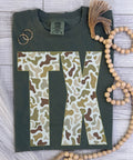 Men's TX Camo State Tee by P&PD Wholesale featuring a camouflage Texas map design on soft cotton fabric.