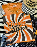 Orange and black retro T-shirt by P&PD Wholesale, featuring a vintage-inspired design and bold color blocking.