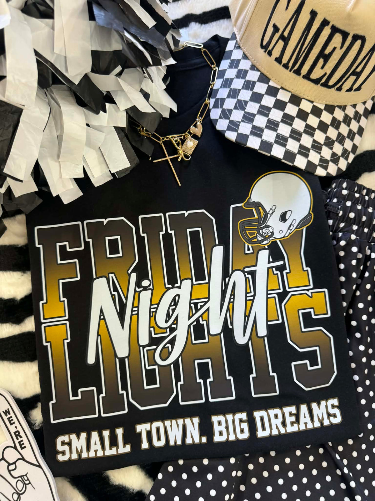 Black Friday Night Lights Gold T-shirt by P&PD Wholesale, featuring a stylish design on a black tee.