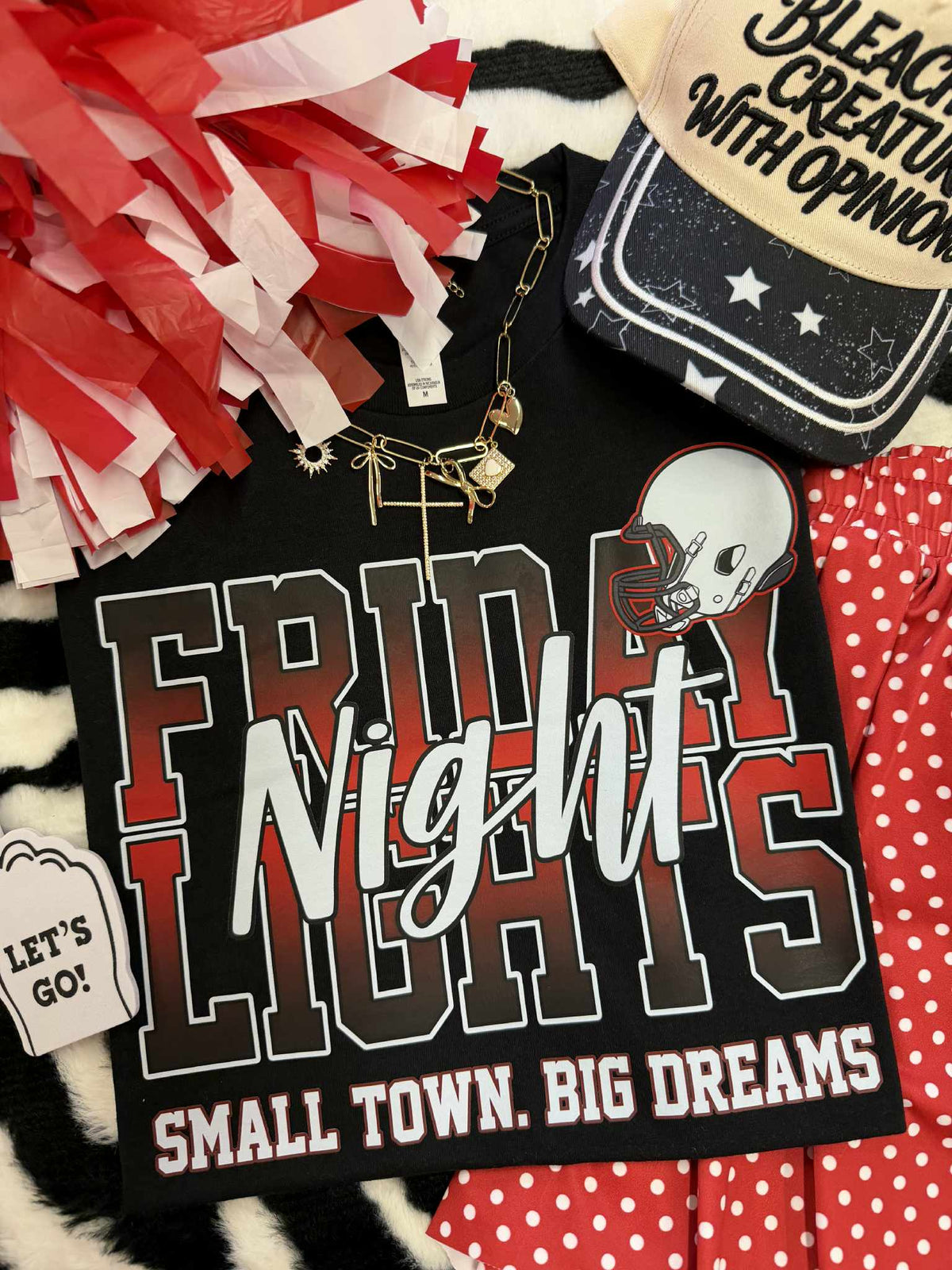 Black and red Friday Night Lights T-shirt by P&PD Wholesale, featuring bold graphic design and comfortable fit for casual wear.