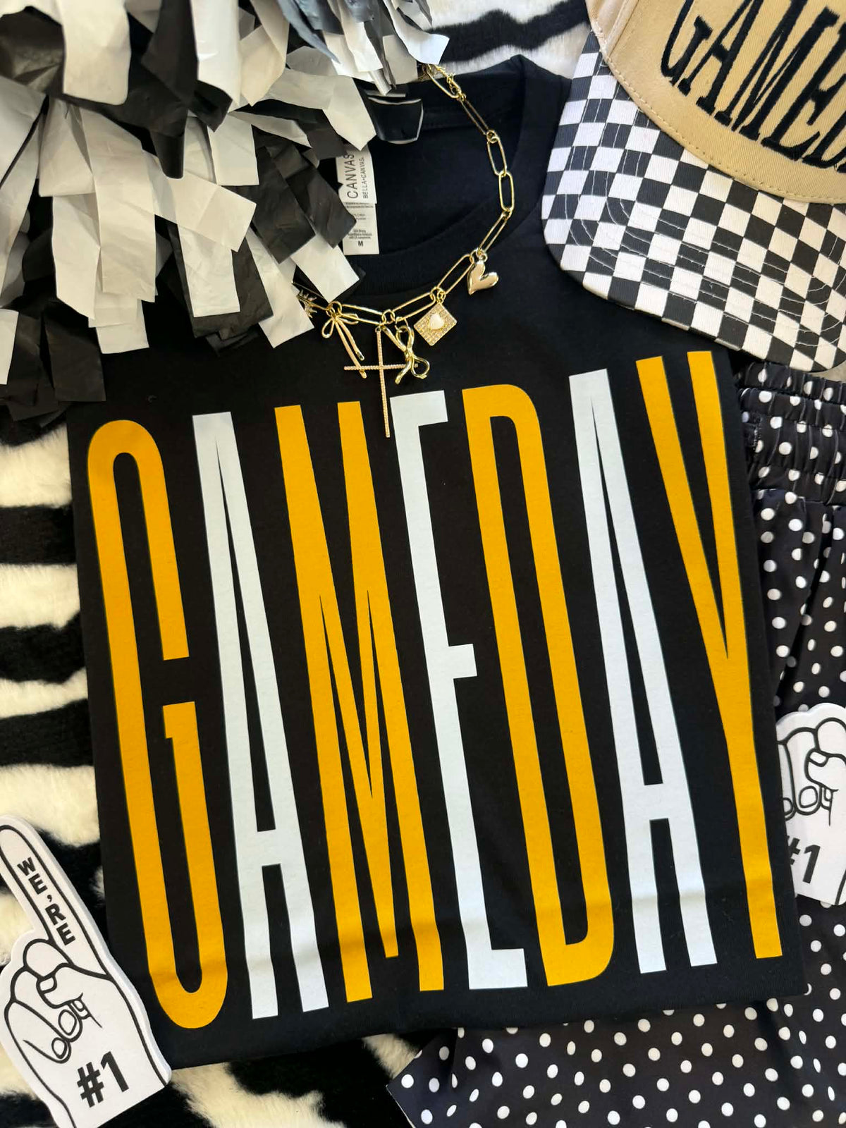 Tall white and gold Gameday T-shirt by P&PD Wholesale, featuring a stylish design and comfortable fit.