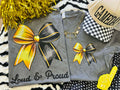 Deep heather gold bow graphic T-shirt by P&PD Wholesale, featuring bold "Loud & Proud" text in a casual tee style.