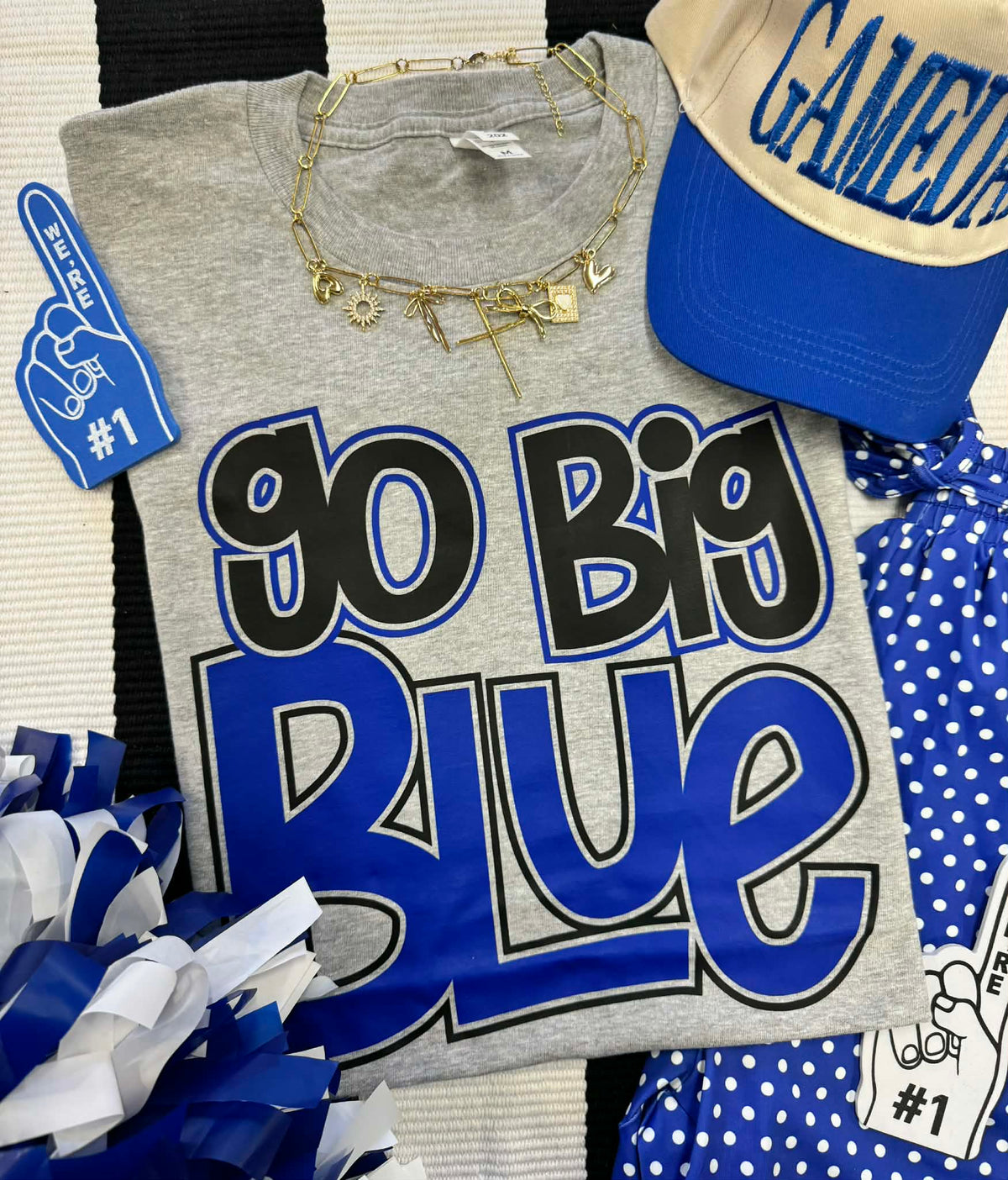 Heather grey P&PD Wholesale GO BIG BLUE TEE, athletic fit, casual style, shown on a plain background.