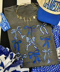 Heather charcoal blue Bows Tee for kids by P&PD Wholesale, featuring a playful bow design on soft fabric.