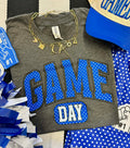 Heather charcoal blue polka dot Game Day tee by P&PD Wholesale, casual short-sleeve shirt for sports fans.