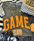 Heather charcoal Game Day orange polka dot T-shirt by P&PD Wholesale, featuring a casual fit and playful polka dot pattern.