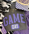 Heather charcoal purple polka dot Game Day T-shirt by P&PD Wholesale, featuring a casual fit with playful polka dot pattern.