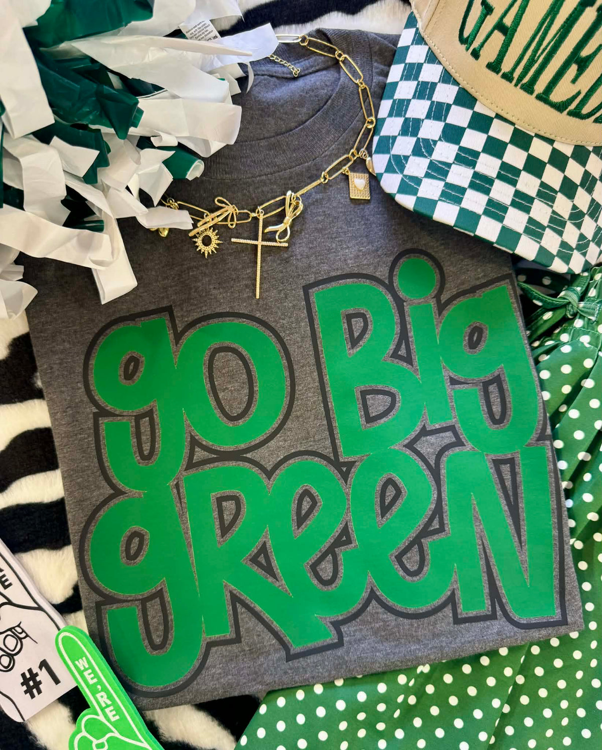 Heather charcoal GO BIG GREEN TEE by P&PD Wholesale, front view showcasing casual crew neck t-shirt for men or women.