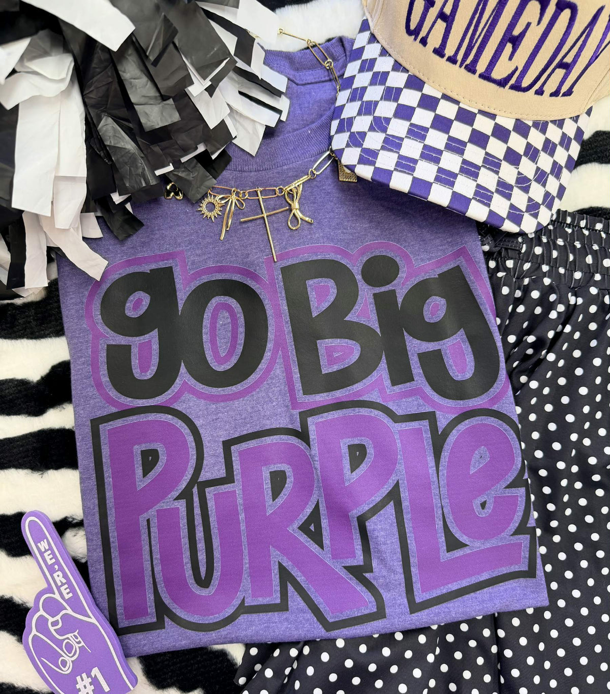 Heather purple GO BIG PURPLE TEE by P&PD Wholesale, front view showing bold text design on soft cotton fabric.