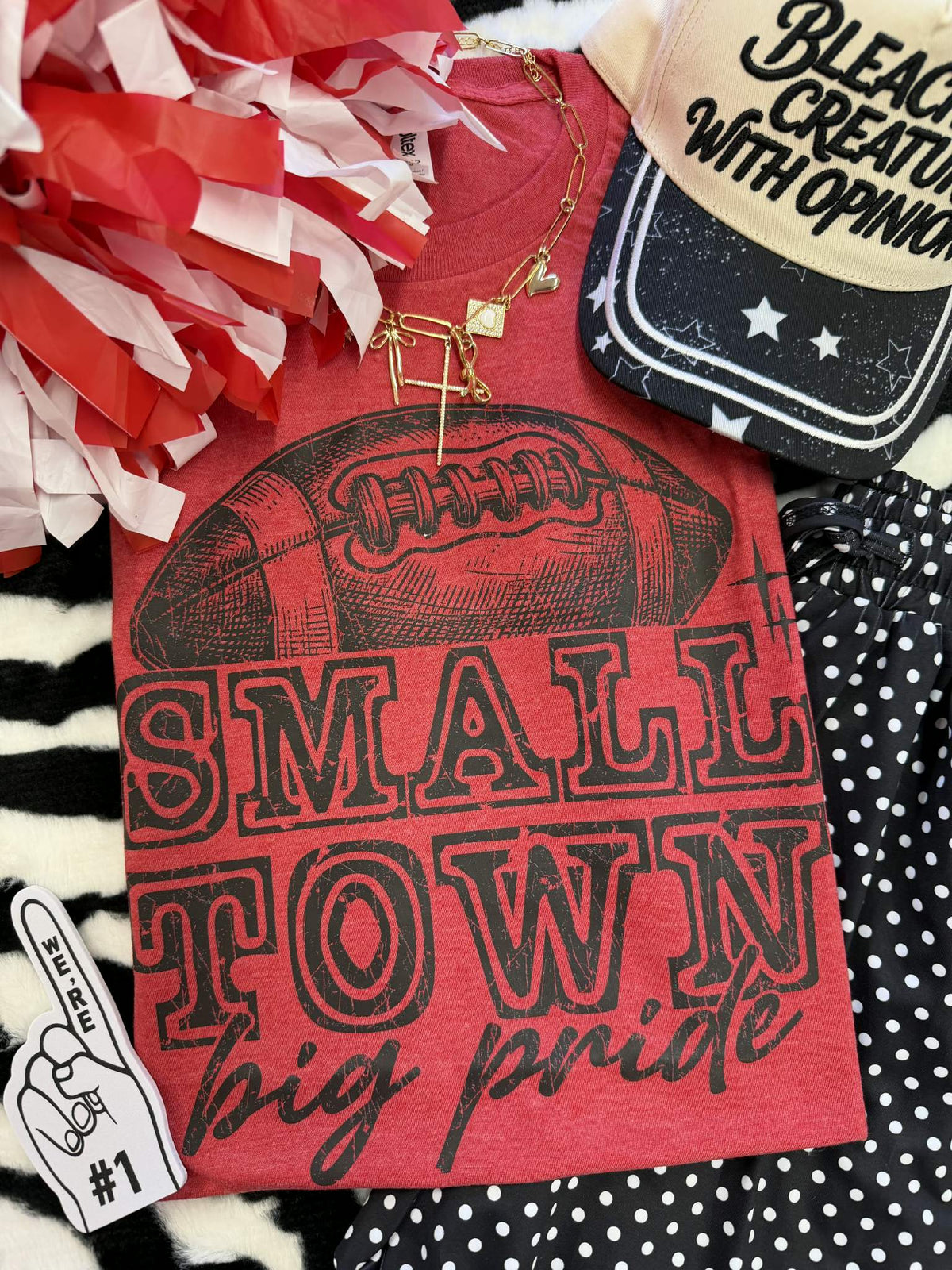 Heather red Small Town Big Pride T-shirt by P&PD Wholesale, showcasing the front design on a youth small size tee.