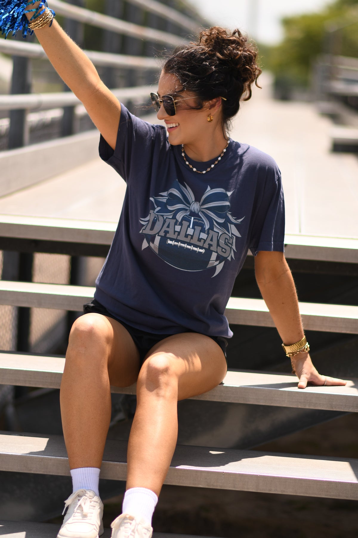 Navy Dallas Football Bow Tee by P&PD Wholesale, featuring a team-themed design with a front bow detail.