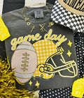 P&PD Wholesale Game Day Gold Gingham Helmet T-shirt featuring a gold gingham helmet graphic on a casual tee.