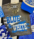 Blue and white splatter t-shirt by P&PD Wholesale, casual short-sleeve tee with a modern, artistic design.