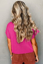 Shewin oatmeal ribbed knit short sleeve sweater with patch pocket, casual and cozy knit top for women.
