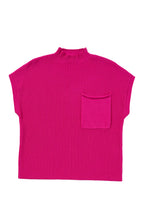 Shewin oatmeal ribbed knit short sleeve sweater with patch pocket, featuring a cozy, casual design and ribbed texture.