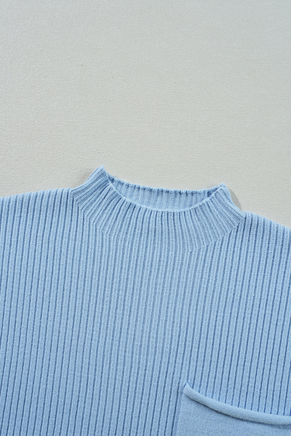 Shewin oatmeal ribbed knit short sleeve sweater with patch pocket, casual and comfortable knitwear for everyday wear.
