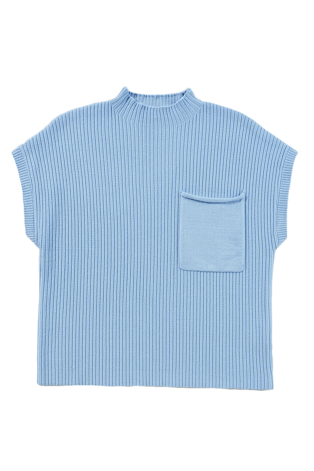 Shewin oatmeal ribbed knit short sleeve sweater with patch pocket, casual and comfortable knitwear for everyday wear.