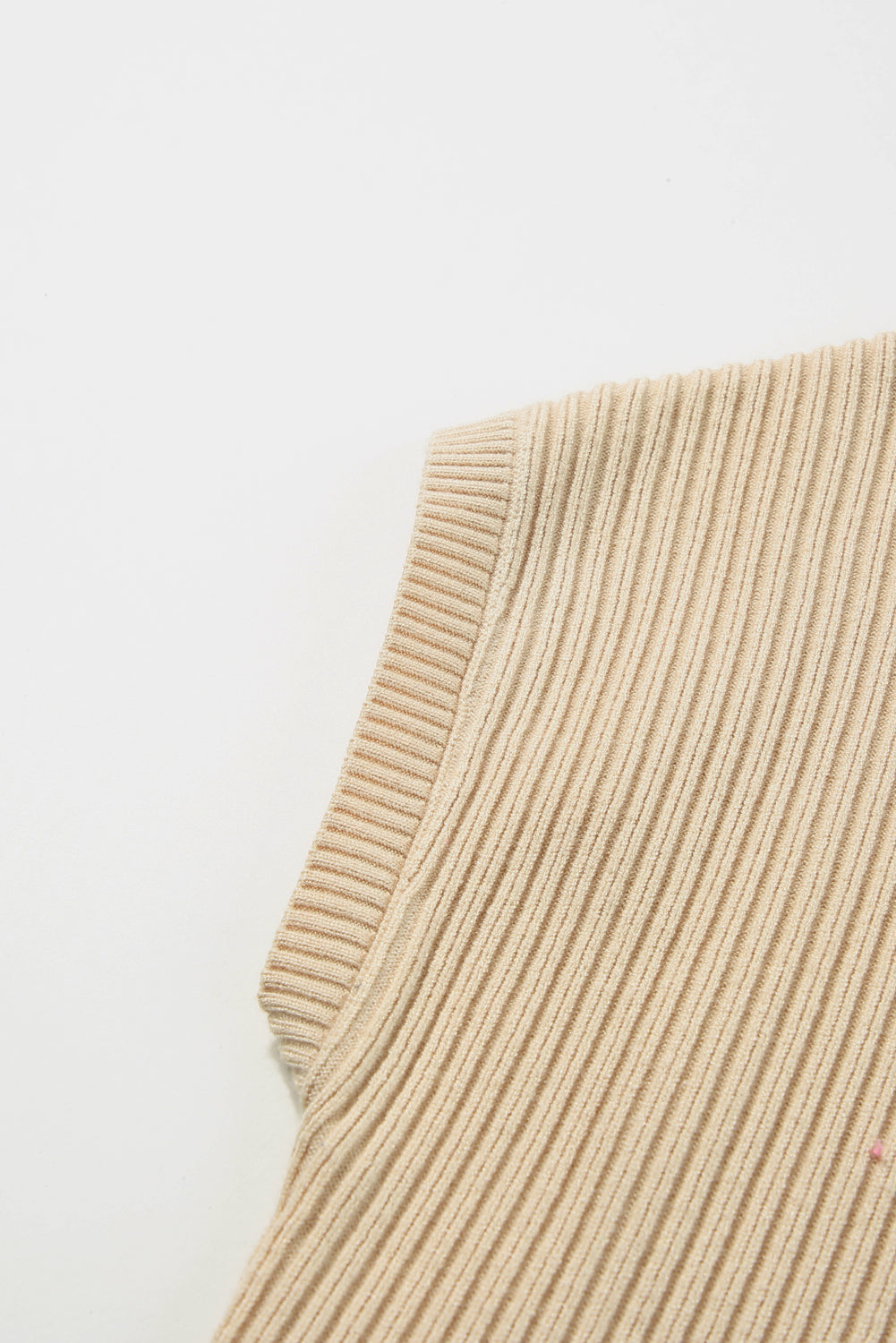 Shewin oatmeal patch pocket ribbed knit short sleeve sweater with a relaxed fit and ribbed texture, casual and comfortable for everyday wear.