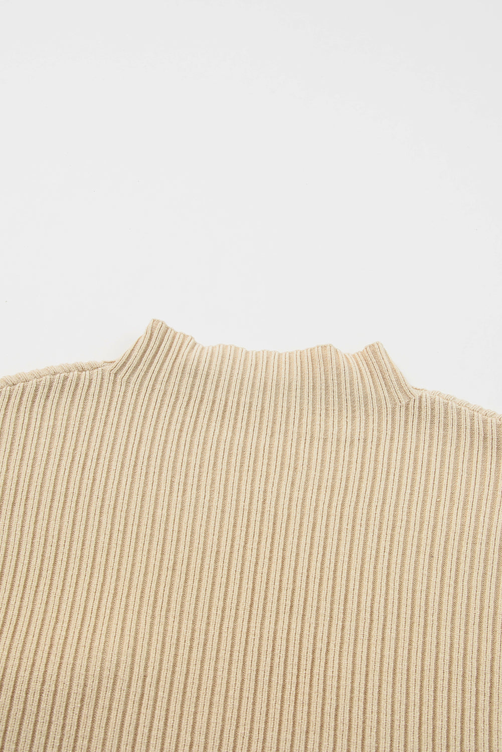 Shewin oatmeal ribbed knit short sleeve sweater with patch pocket, casual and comfortable design, in a soft oatmeal color.