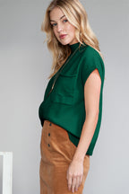 Shewin oatmeal short sleeve sweater with patch pocket, ribbed knit fabric, casual style, perfect for everyday wear