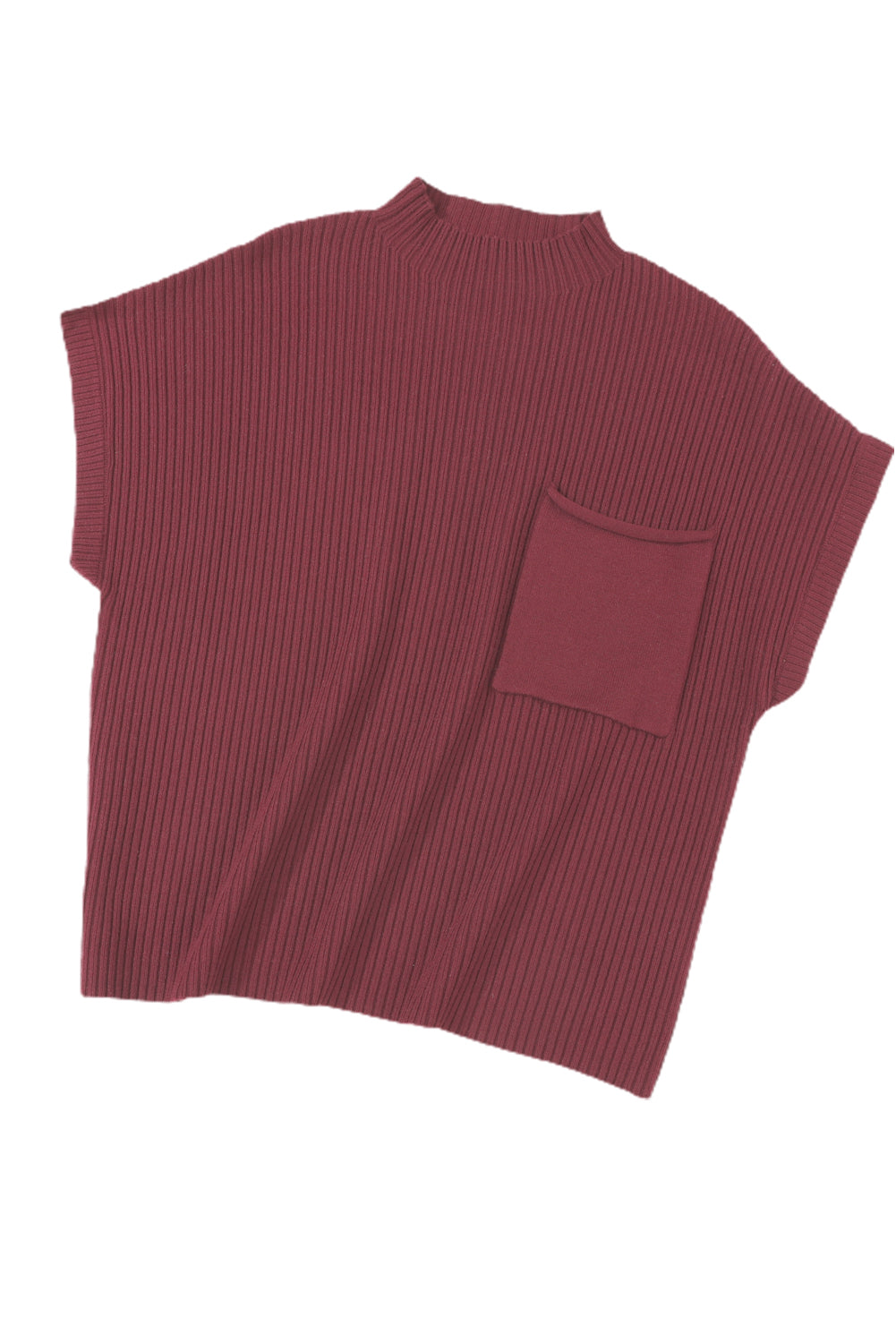 Shewin oatmeal patch pocket ribbed knit short sleeve sweater, cozy oatmeal-colored knit with a patch pocket detail.