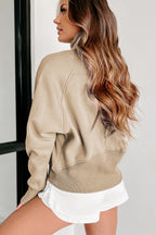 Brown zip-up sweatshirt with stand collar and thumbhole sleeves from Shewin, casual and comfortable for everyday wear.