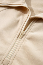 Brown zip-up sweatshirt with stand collar and thumbhole sleeves from Shewin, casual and comfortable for everyday wear.